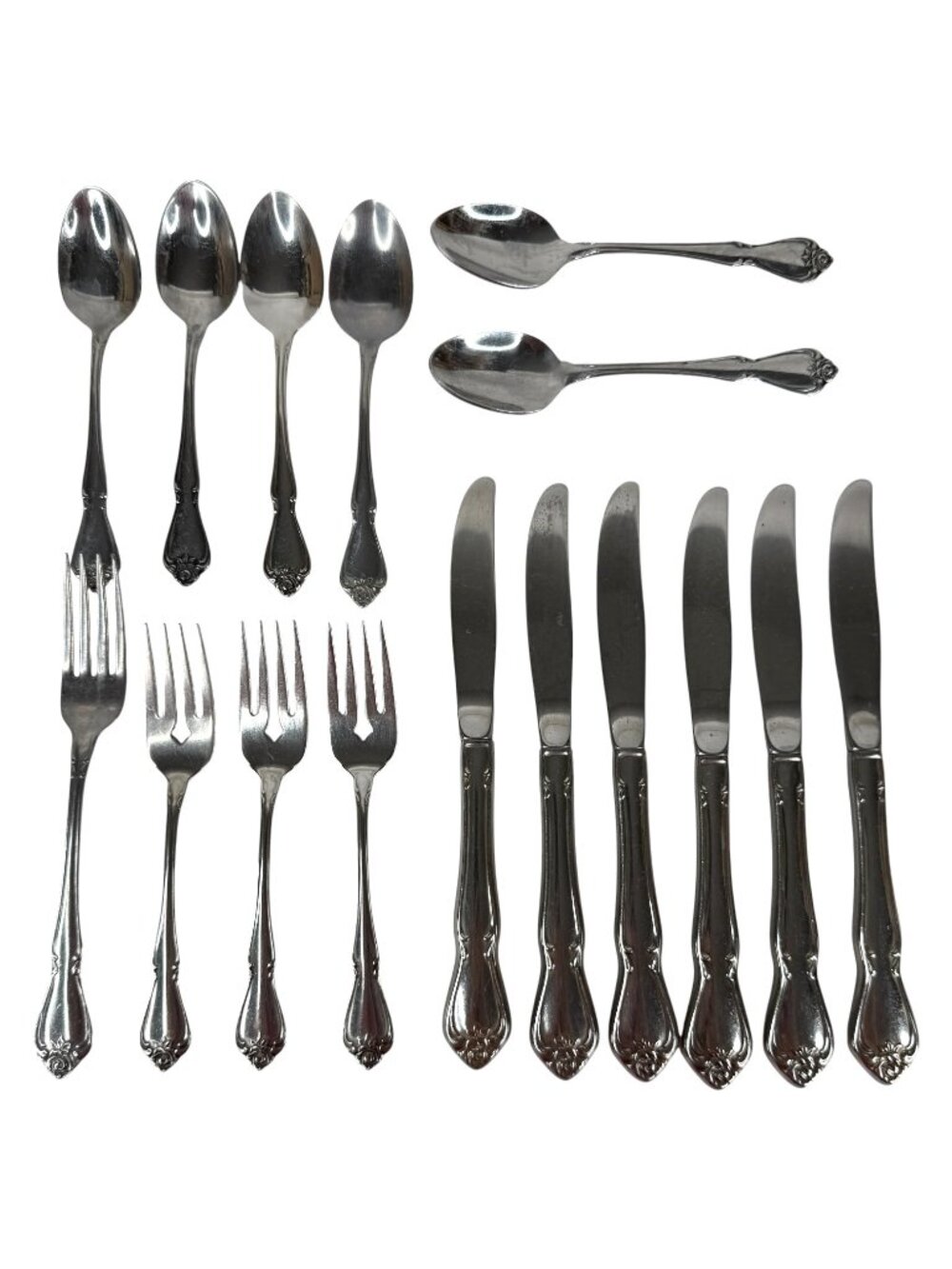 1881 Rogers Stainless Oneida Flatware Set Arbor Rose Pattern True 16 Pieces VTG